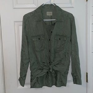 American eagle army green tie-front button down